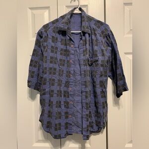 Vintage Men’s Blue Black Button Down Short Sleeve M